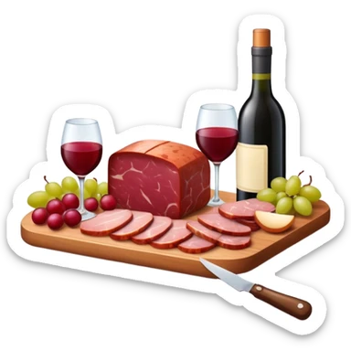 SPAM MEAT charcuterie with fruit and a bottle of wine sticker