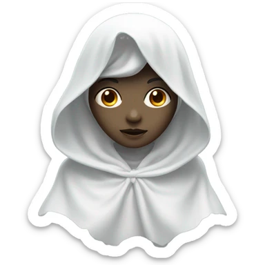 Ghost girl with head cover with white cloth with skin color white and pretty eyes sticker