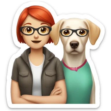 White labrador and a girl with red short hair and glasses sticker