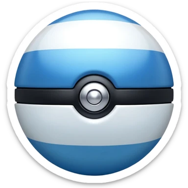 blue pokeball emoji, top half is a more saturated blue, bottom half is white, black stripe, with a white sheen, with a pearlescent finish, with a fur effect sticker