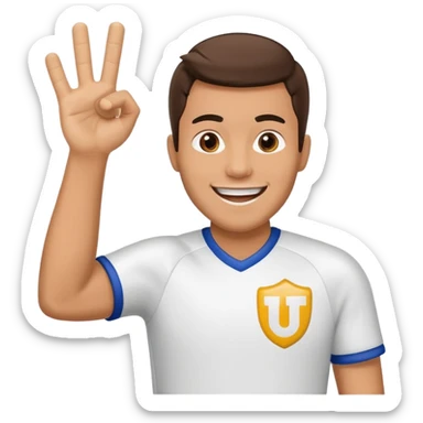 A cheerful man in a team jersey, waving a giant foam finger high with an excited grin. sticker