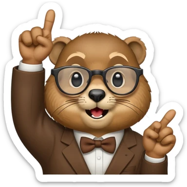 Create a version of the "nerd emoji with finger pointing up" meme with the face of a groundhog. Be sure he has glasses, buck teeth, and a smarmy "um, actually..." look on its face sticker