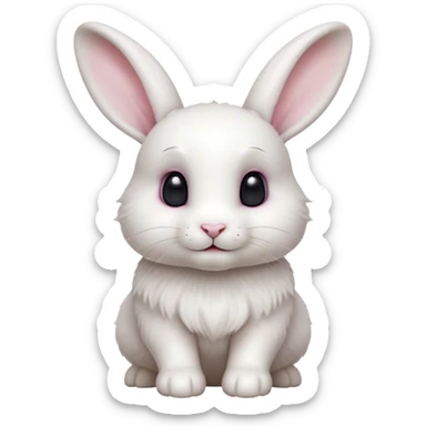 Cinematic Cute White Rabbit Portrait Emoji, Head tilted playfully and inquisitively, featuring a luxurious, silky white fur with soft, twitching ears, round, sparkling dark eyes filled with curiosity, Simplified yet irresistibly adorable features, highly detailed, glowing with a warm, friendly glow, high shine, affectionate and lively, stylized with a touch of whimsy, bright and endearing, soft glowing outline, capturing the essence of a mischievous yet loving bunny, so playful it feels like it could hop out of the screen and into your arms! sticker