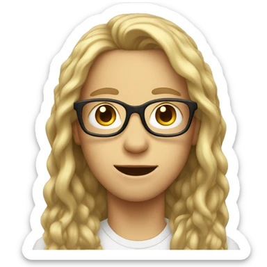 White Kid with long hair and glasses  sticker