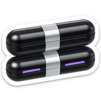 Minimalistic futuristic black medicine pills pack emoji, metallic black and white, reflective sleek surfaces, flat vector design, high-tech clean UI icon sticker