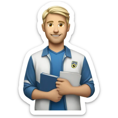 white young soccer coach holding a notebook sticker