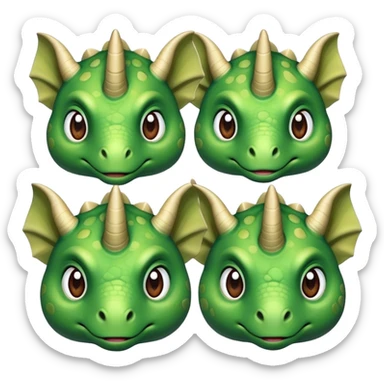faces of different green triceratops sticker
