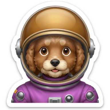 Brown cockapoo wearing a space helmet sticker