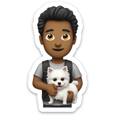 A guy with dark hair is holding a spitz sticker