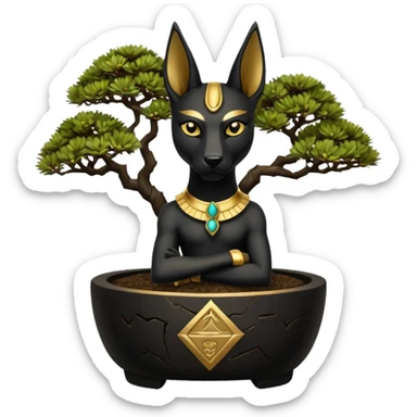  black fur Anubis brand cracked bonsai pot  sticker