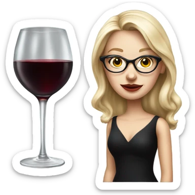 Blonde White girl in black Elegant dress wearing glasses with red wine, HYPER REALISTIC sticker