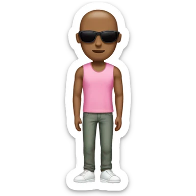 A man light brown man with pink shirt wiht no sleeves and light green shot and white shoes and dark sunglasses sticker