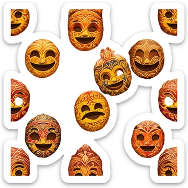 Cinematic Realistic Indonesian Batik Pop Culture Emoji, showcasing intricate, colorful batik patterns rendered with detailed textures and vibrant, cultural lighting. sticker