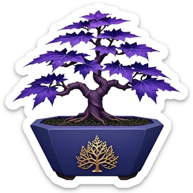  small short cascading black indigo bonsai pot plant purple  filigree-leaf maple with triangular angular multi-hexagon faceted asymmetrical originally shaped body  sticker