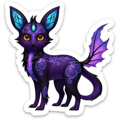 Shiny Fiery Dark Ugly Evil Realisitc Glowing Eldritch Horror Cool Edgy Badass Emo Glorious Demonic Batty Punky Aural Iridescent Fluorescent Bioluminescent Umbreon-Amaura-Salandit-Litten-Flareon-Fakémon-fusion (full body) with intricate pattern markings sticker