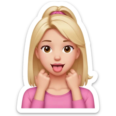 A girl with hands crossed on her neck and tongue out pink shirt sticker