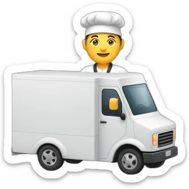 asian chef with toque by a box truck sticker