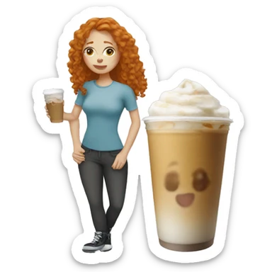 Ginger girl drinking iced coffee sticker