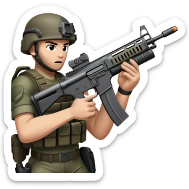 hands gripping an assault rifle or pistol in the foreground, inspired by Call of Duty Modern Warfare 2. The background features a battlefield with enemies in the distance, creating a tense and action-packed atmosphere. Transparent background highlights the focus on the weapon and combat. sticker