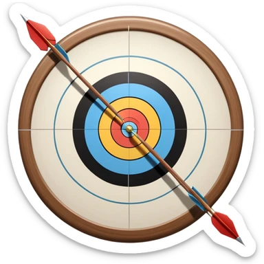 A professional recurve bow with an arrow nocked, ready to be released. The target features concentric rings, placed at a distance. The emphasis is on the bow, arrow, and target, highlighting the precision, focus, and skill involved in competitive archery. sticker