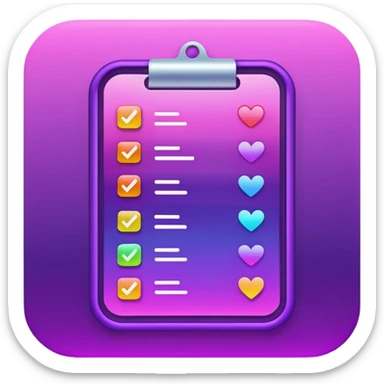 create a checklist in purple neon with mixed gradeient colour with bright shine sticker