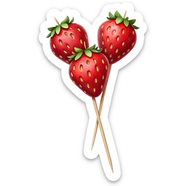 three strawberries on a wooden skewer coated in shiny sugar glaze sticker