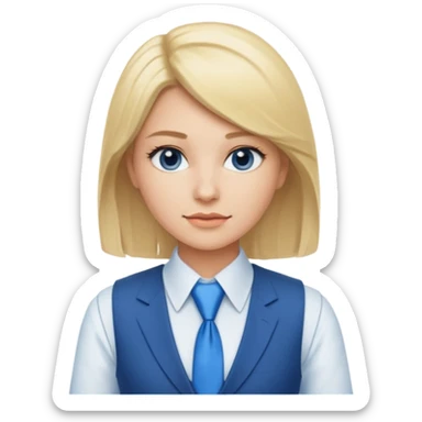 une femme blonde jolie avec une chemise blanche et une veste et cravate bleu sticker