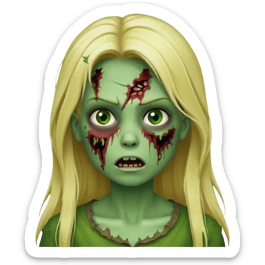 girl zombie with blonde long hair green skin and with no angry face and with the mouth closed sticker