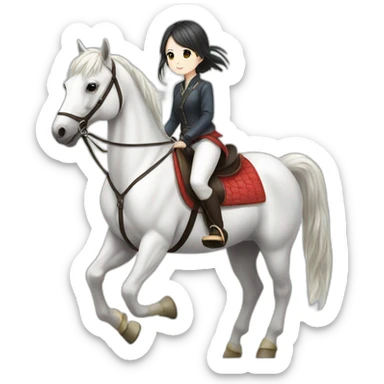 white horse riding japanese cute girl sticker
