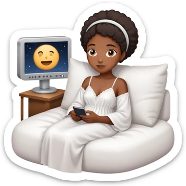 Black girl relaxing watching a movie while wearing a night gown sticker