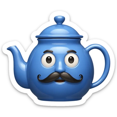 a blue teapot with mustache  sticker