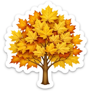 Generate a high-quality image of a yellow maple tree with autumn foliage, full canopy of leaves, realistic color and shading, smooth gradient colors, no facial features, no brand markings, simple white background, high-resolution. sticker