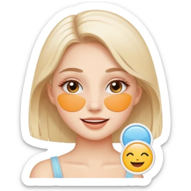 An aesthetic girl with a clean face and delicate shades advertises a sticker pack cosmetics with emotions of joy sticker