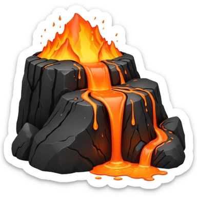 A lava flow spilling slowly over blackened rocks. sticker