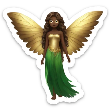 big wings, Beautiful, fairy, gold, brown, dark green, green, long hair sticker