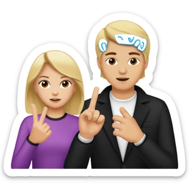 une fille blonde qui fait un doigt d'honneur a un mec brun parce qu'il vient de l'insulter sticker