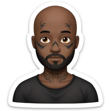 bald bearded man with black face tattoo sticker