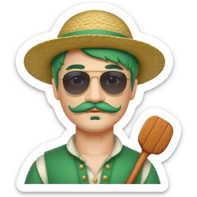 venice gondolier with green hair, iconic hat, glassess and mustache sticker