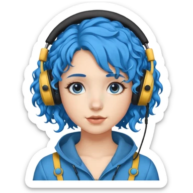 blue haired earringed heaphone wearing girl curly haired sticker