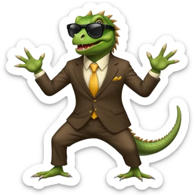 capitalist iguana banker godfather with black sunglasses breakdance scaring sticker
