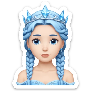 braided hair ice princess with ice crown, blue hair sticker