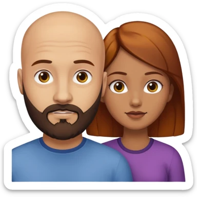 Couple. A bald man with dark brown beard and a girl with light skin. She has dark yellow brown auburn hair. Different skincolor. sticker