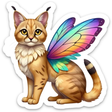 Colorful exotic iridescent tropical shiny Fantasy-Siamese-Bobcat-Caracal-Moth-Scottish-Fold-feline-Fakémon-feline-hybrid (full body) sticker