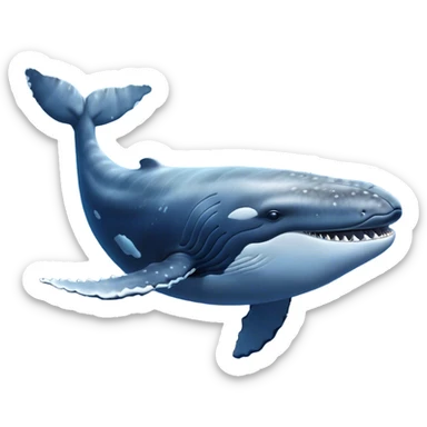 Cinematic Noble Humpback Whale Portrait Emoji, Poised and grand, with an enormous, barnacle-speckled blue-gray body, soulful, wise eyes, and a deeply serene presence, Simplified yet sharp and sophisticated features, highly detailed, glowing with a soft oceanic radiance, high shine, intelligent and powerful, stylized with an air of deep-sea mystery, focused and regal, soft glowing outline, capturing the essence of a legendary giant of the ocean that appears ready to glide majestically through the waves with effortless grace! sticker