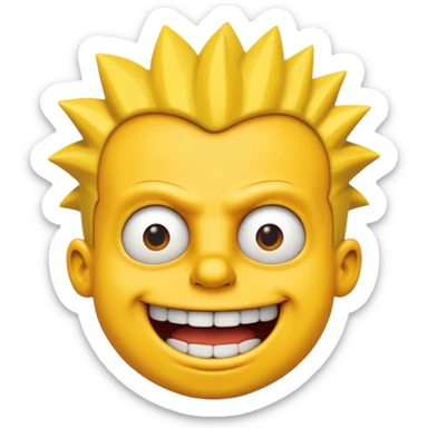 3D emoji head-only, smooth plastic, soft studio light, big round eyes, bold outline, centered, transparent bg,
Bart Simpson, yellow skin, nine short hair spikes, mischievous grin, overbite sticker