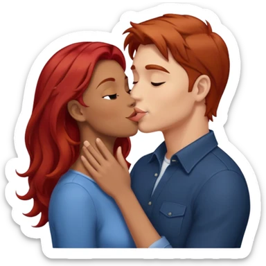 kissy face between brown hair man and redhead woman sticker