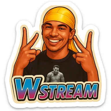 Make him Smiling 
Form a W with fingers
Change His durag To yellow
Add the words W Stream sticker