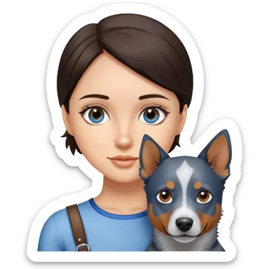 A brunette girl with a blue heeler aussi mix sticker