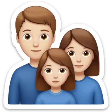 3 white siblings. Sibling 1 - Oldest sibling, white female, with brown hair. Sibling 2 - Middle sibling, white male, with brown hair. Sibling 3 - Youngest sibling, white female, with brown hair. sticker