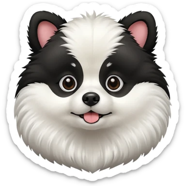 Dog pomeranian but hes like a panda the color and everything he has all black face but in the middle and nose part is white sticker